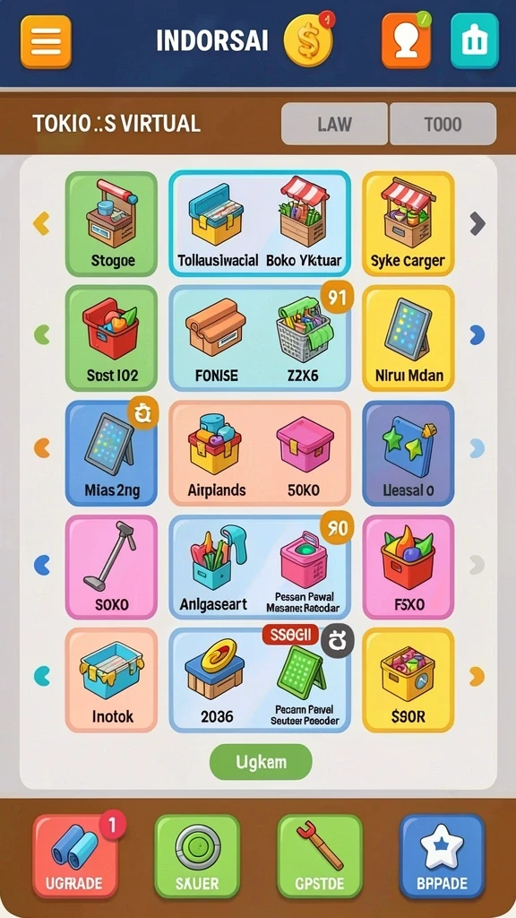 Menu permainan yang lengkap dan mudah diakses.