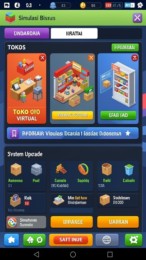 Layar menu dengan berbagai pilihan mode permainan.